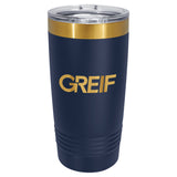 Copo térmico GREIF Polar Camel® de 20 oz com tampa deslizante e revestimento iônico dourado brilhante.