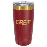 Copo térmico GREIF Polar Camel® de 20 oz com tampa deslizante e revestimento iônico dourado brilhante.