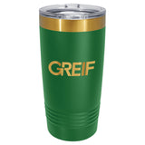 Copo térmico GREIF Polar Camel® de 20 oz com tampa deslizante e revestimento iônico dourado brilhante.