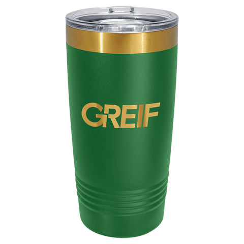 Copo térmico GREIF Polar Camel® de 20 oz com tampa deslizante e revestimento iônico dourado brilhante.