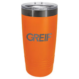 Copo térmico GREIF Polar Camel® de 20 oz (591 ml) com revestimento iônico nas cores laranja/preto fantasma e tampa deslizante.