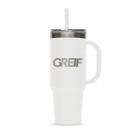 Greif® 40 oz Stainless Steel Handle Tumbler with Flip Lid and Straw