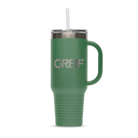 Greif® 40 oz Stainless Steel Handle Tumbler with Flip Lid and Straw