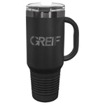 GREIF 40 oz. Ghost Black ION-Plated Travel Mug with Handle & Straw
