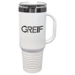 GREIF 40 oz. Ghost Black ION-Plated Travel Mug with Handle & Straw