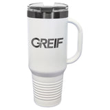 GREIF 40 oz. Ghost Black ION-Plated Travel Mug with Handle & Straw