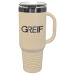 GREIF 40 oz. LIMITED EDITION 2025 Ghost Black ION-Plated Travel Mug with Handle & Straw