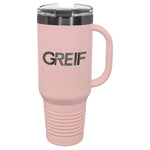 GREIF 40 oz. LIMITED EDITION 2025 Ghost Black ION-Plated Travel Mug with Handle & Straw