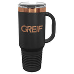 GREIF 40 oz. Rose Gold Black ION-Plated Travel Mug with Handle & Straw