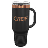 GREIF 40 oz. Rose Gold Black ION-Plated Travel Mug with Handle & Straw