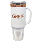 GREIF 40 oz. Rose Gold Black ION-Plated Travel Mug with Handle & Straw