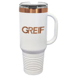 GREIF 40 oz. Rose Gold Black ION-Plated Travel Mug with Handle & Straw