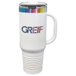 GREIF 40oz Prismatic Effect ION-Plated Travel Mug with Handle & Straw