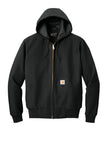 Front View of Black Carhartt Tall Thermal-Lined Duck Active Jac. CTT106678