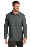 Front View of BlkHthr TravisMathew Oceanside Heather Long Sleeve Polo TM1MZ343