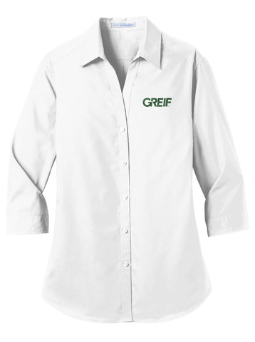 Port Authority® - 3/4-Sleeve Carefree Poplin Shirt with Greif Logo - Ladies