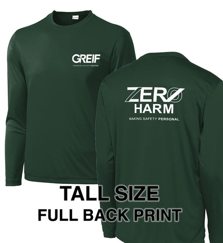 Zero Harm - TALL LONG SLEEVE Performance T-Shirt with Print Logo