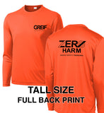 Zero Harm - TALL LONG SLEEVE Performance T-Shirt with Print Logo
