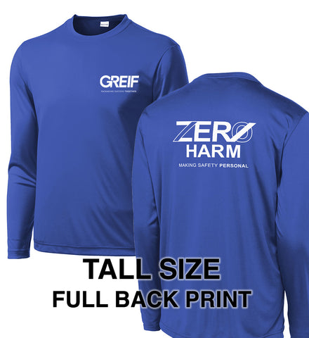 Zero Harm - TALL LONG SLEEVE Performance T-Shirt with Print Logo